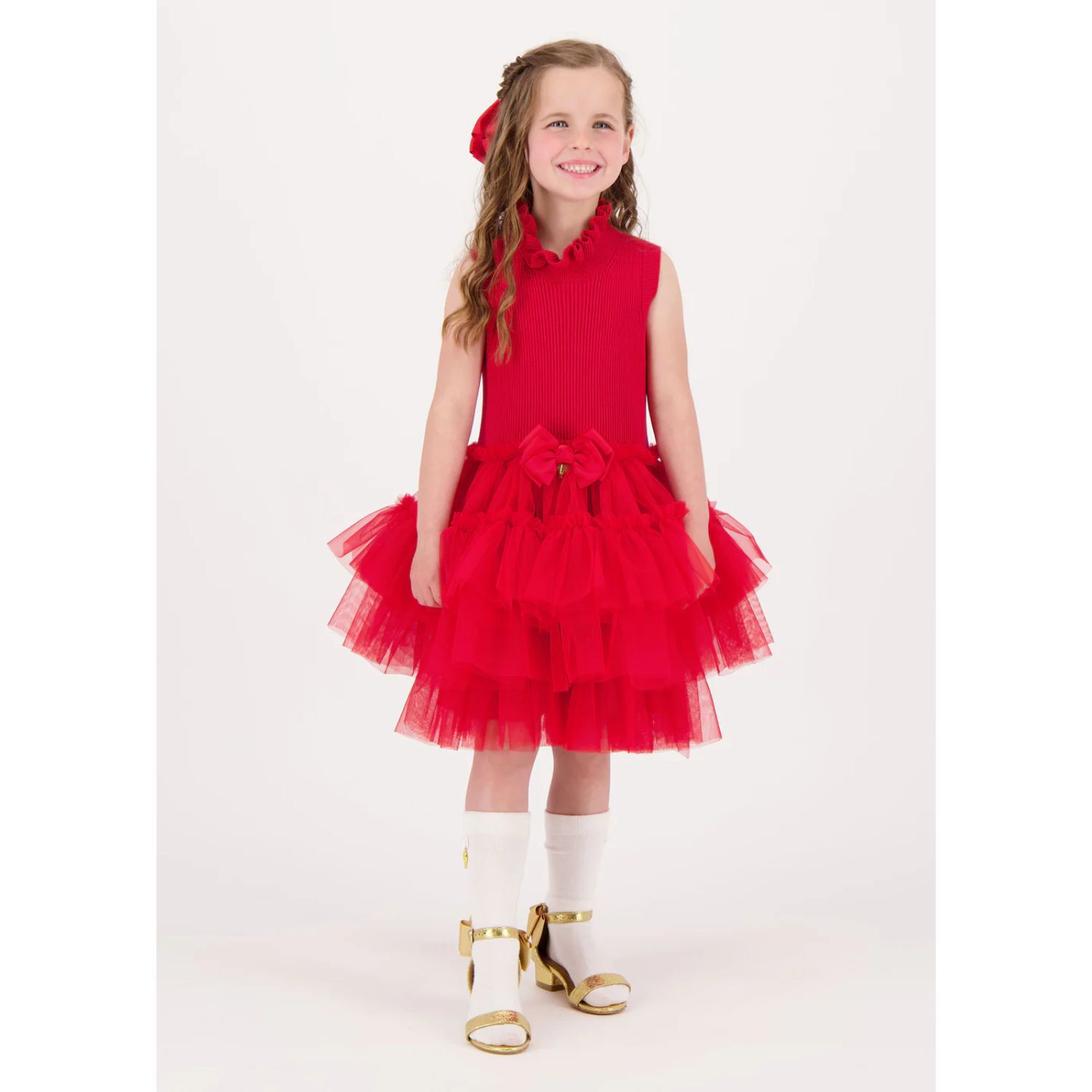 Girls Red Tulle Dress, 1, hi-res