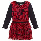 Girls Red & Navy Printed Dress, 1, hi-res