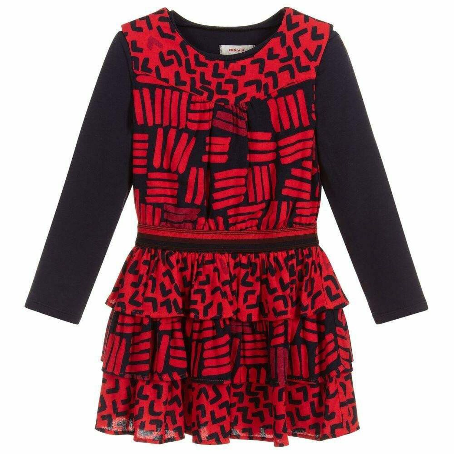 Girls Red & Navy Printed Dress, 1, hi-res image number null