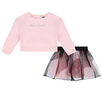 Younger Girls Pink Logo Skirt Set