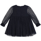 Younger Girls Navy Blue & Gold Glitter Tulle Dress, 1, hi-res