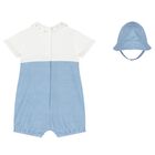 Baby Boys Blue & Ivory Dungaree & Hat Set, 1, hi-res