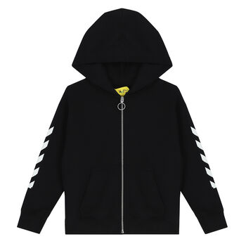 Black Logo Hooded Zip Up Top