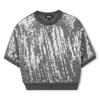 Girls Silver Embellished Logo Top