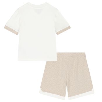 Boys Ivory & Beige Logo Shorts Set