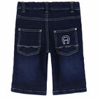 Boys Blue Denim Logo Shorts, 1, hi-res