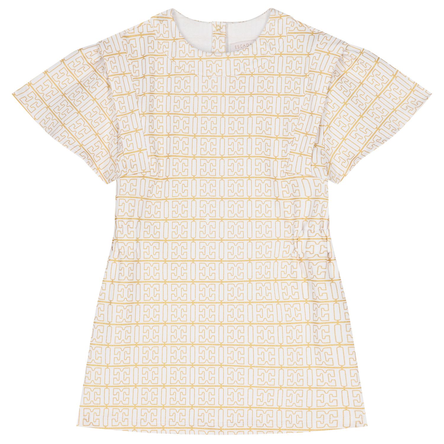 Girls Ivory & Gold Logo Dress, 1, hi-res