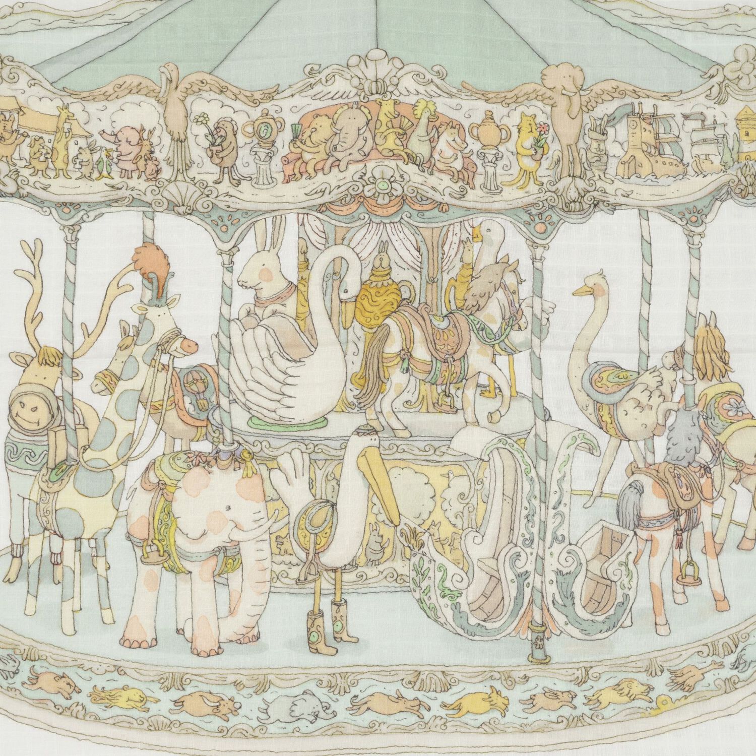 Baby Boys White & Green Carousel Swaddle Carré Blanket, 3, hi-res image number null