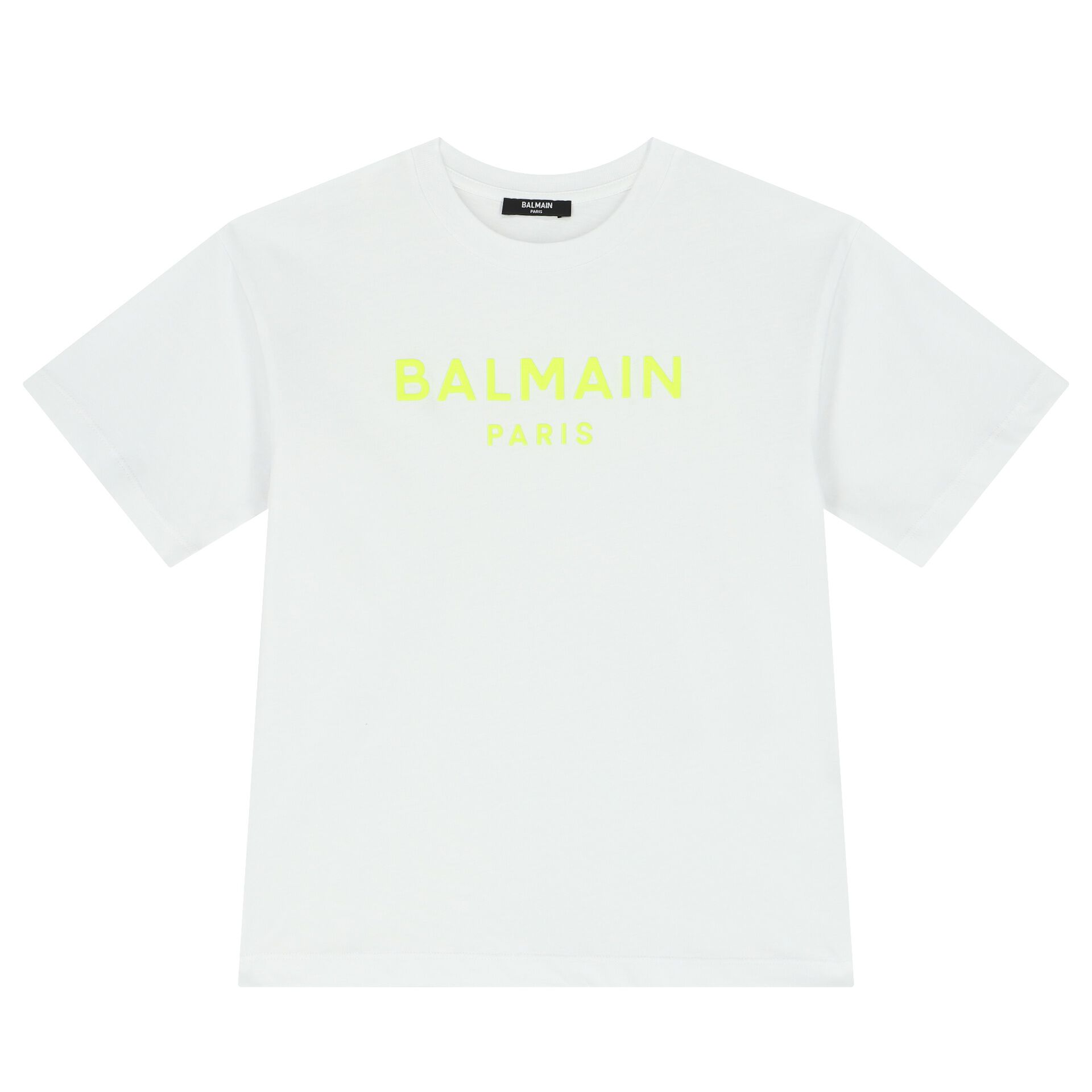 Balmain Boys White Neon Yellow Logo T Shirt Junior Couture Australia