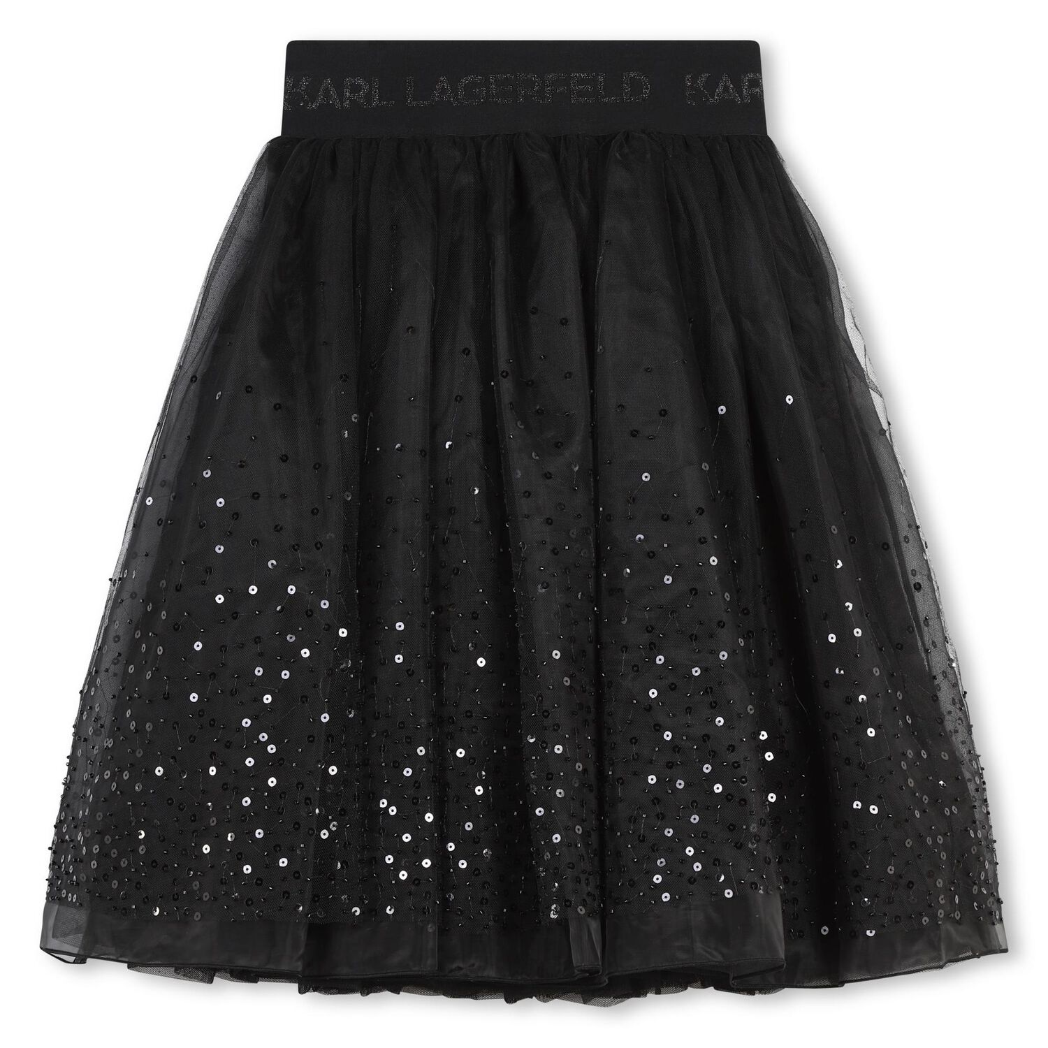 Girls Black Logo Tulle & Sequin Skirt, 1, hi-res image number null