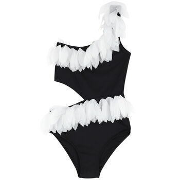 Girls Black & White Petal Swimsuit