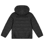 Boys Black Logo Padded Puffer Jacket, 1, hi-res
