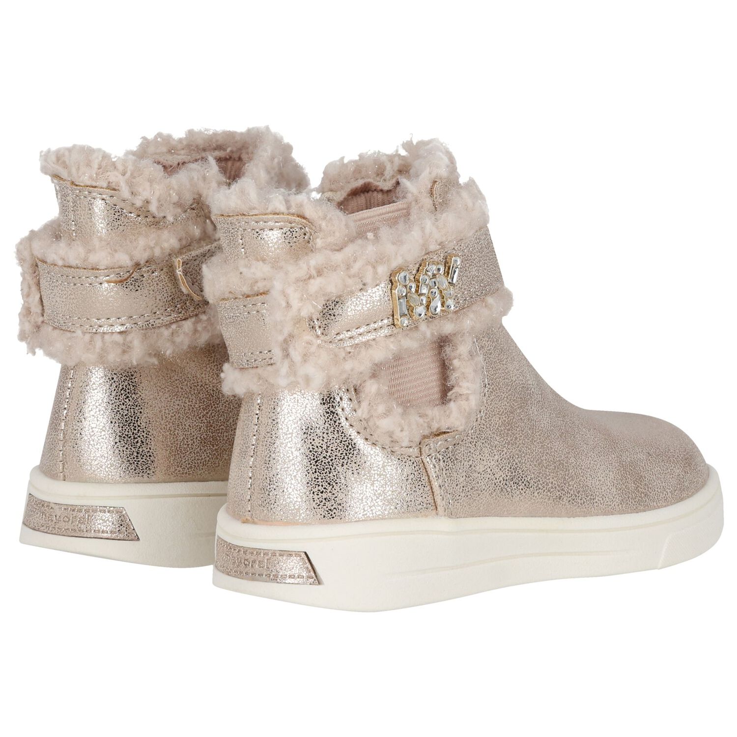 Younger Girls Gold Faux Fur Boots, 1, hi-res