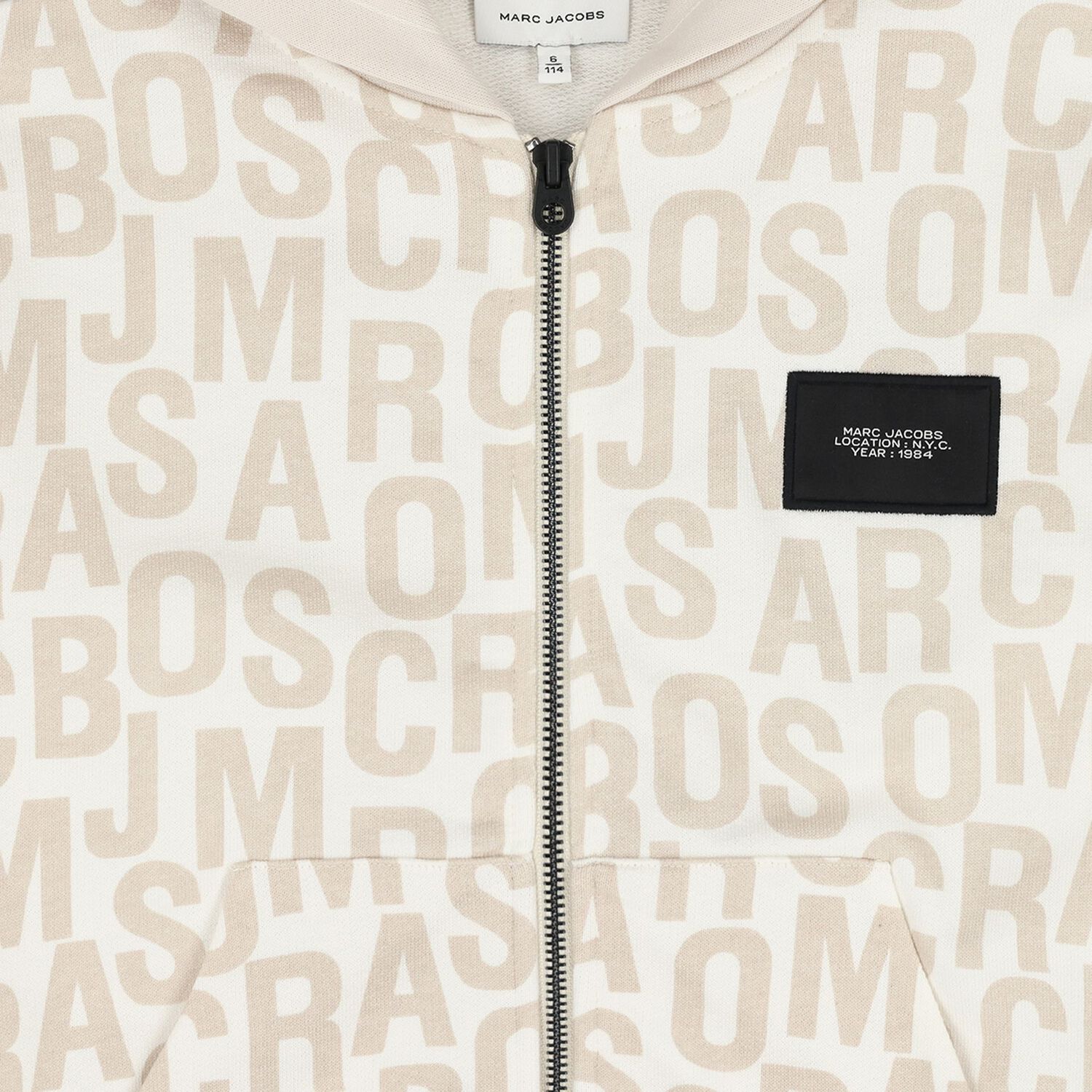 Boys White & Beige Logo Hooded Zip Up Top, 1, hi-res