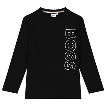 Boys Black Logo Long Sleeve Top