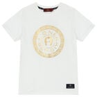 Boys White & Gold Logo T-Shirt, 1, hi-res