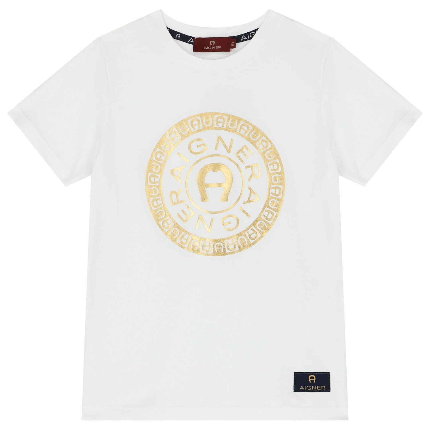 Boys White & Gold Logo T-Shirt, 1, hi-res