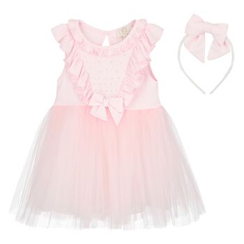 Girls Pink Embellished Tulle Dress Set