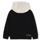 Boys Beige & Black Logo Hooded Top, 1, hi-res