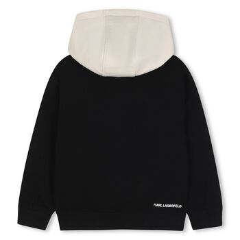 Boys Black & Beige Logo Hooded Top