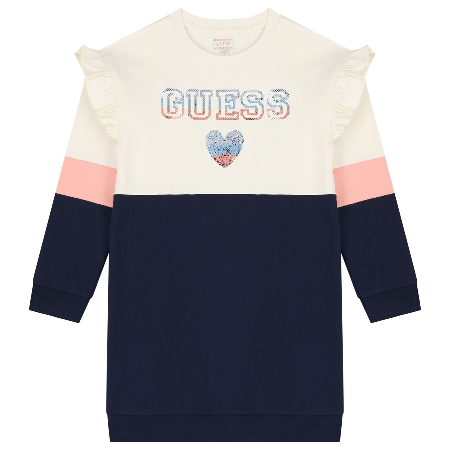 Girls Ivory Ruffled Sweatshirt Dress, 1, hi-res image number null