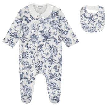 Ivory & Navy Blue Toile De Jouy Babygrow Gift Set