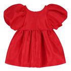 Baby Girls Red Puff Sleeve Dress, 2, hi-res