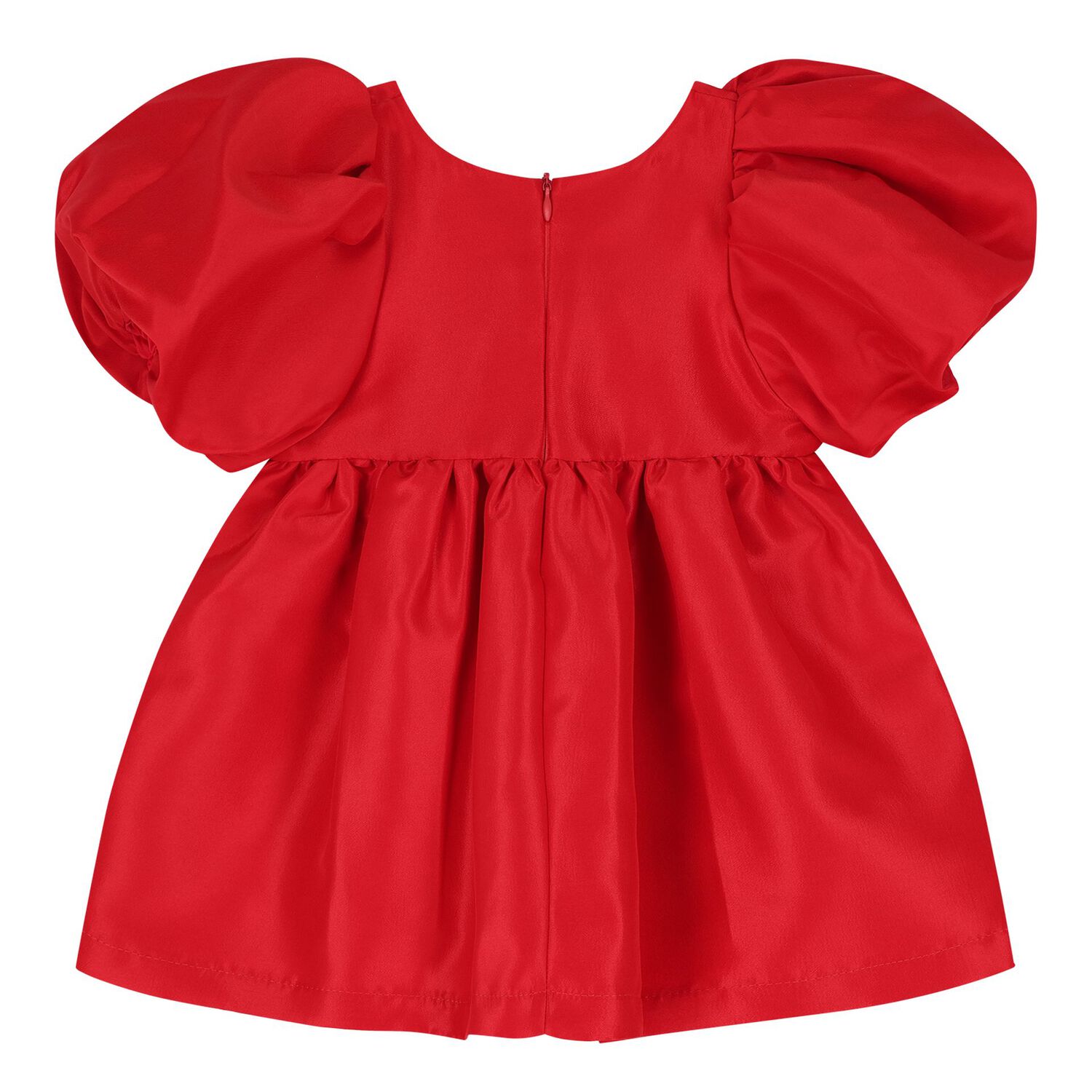 Baby Girls Red Puff Sleeve Dress, 2, hi-res