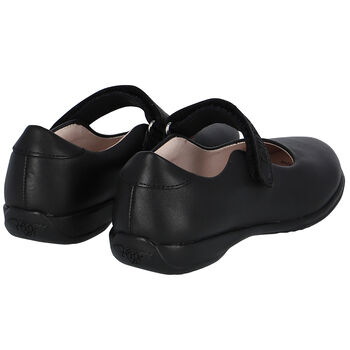 حذاء جلد بالشعار باللون الأسود للبنات