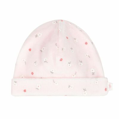 Baby Girls Pink Printed Velour Hat