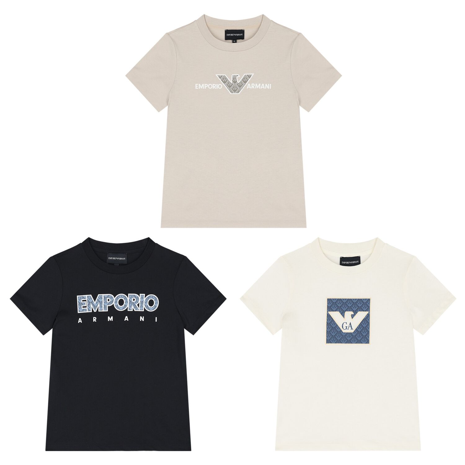 Boys Navy Blue, Ivory & Beige T-Shirts (3 Pack), 1, hi-res image number null