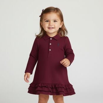 Baby Girls Burgundy Ruffled Polo Dress Set