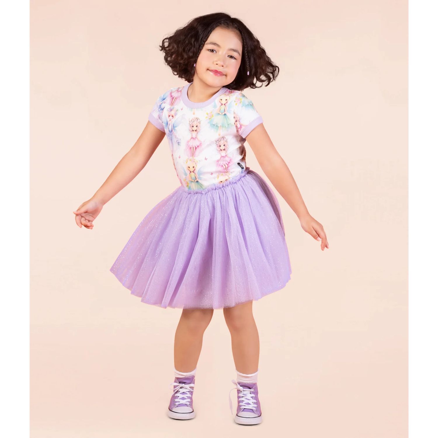Girls Ivory & Purple Tulle Dress, 1, hi-res image number null