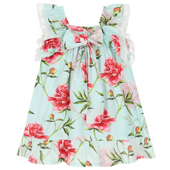 Girls Aqua & Pink Floral Dress