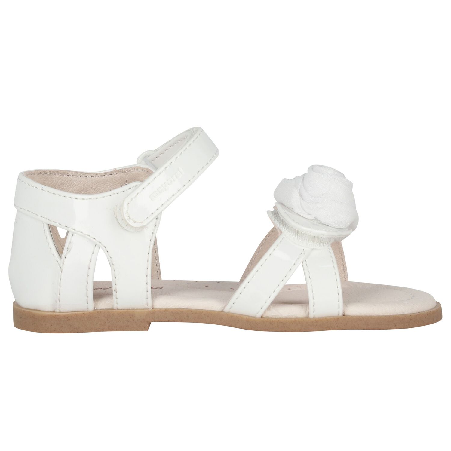 Younger Girls White Logo Flower Sandals , 1, hi-res