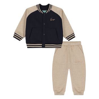 Younger Boys Beige & Navy Blue Tiger Logo Tracksuit