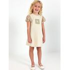 فستان بنات بالشعار باللون البيج والذهبى, 2, hi-res