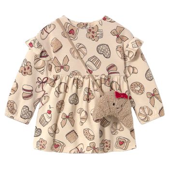 Younger Girls Beige Pastry Dress Set