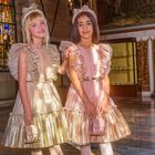 Girls Gold Tulle Ruffled Dress, 2, hi-res