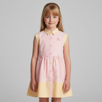 Girls Pink Logo Striped Dress