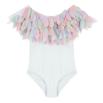 Girls White Rainbow Petal Swimsuit