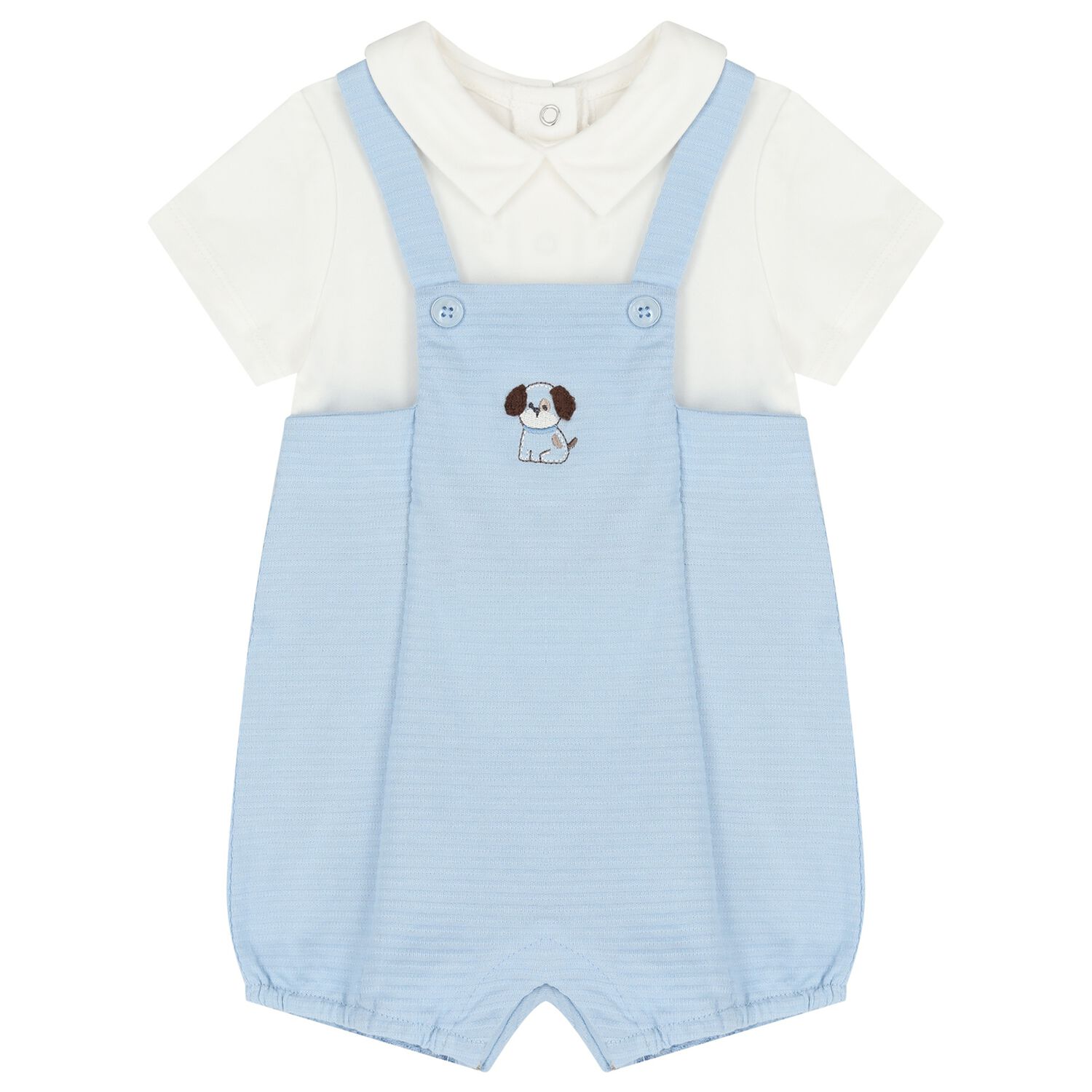 Baby Boys White & Blue Dungaree Romper, 1, hi-res