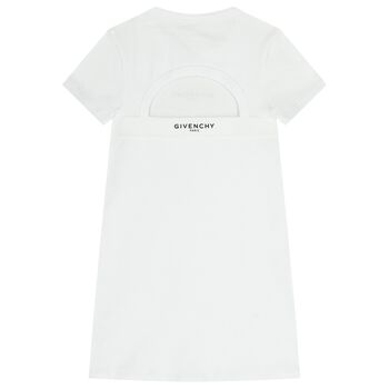 Girls White Logo Ribbed Dress