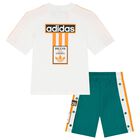 Boys White & Green Logo Shorts Set, 1, hi-res