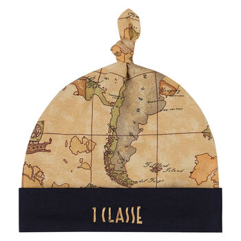 Baby Boys Beige & Navy Blue Geo Map Hat