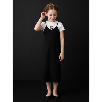 Girls Mini Me White & Black Logo Dress Set