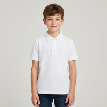 Boys White Logo Polo Shirt, 2 Boys White Logo Polo Shirt