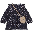 Younger Girls Navy Blue Polka Dots Dress Set, 1, hi-res