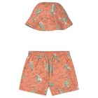 Younger Boys Orange Swim Shorts & Reversible Hat Set, 1, hi-res