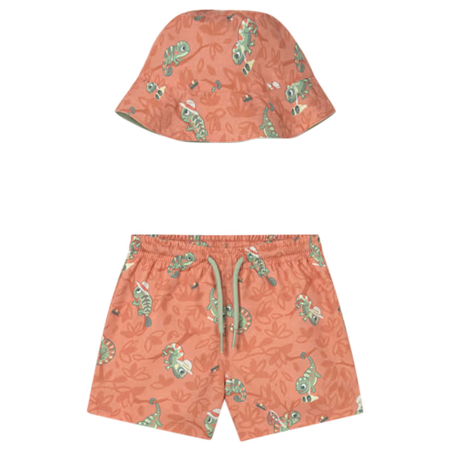 Younger Boys Orange Swim Shorts & Reversible Hat Set, 1, hi-res
